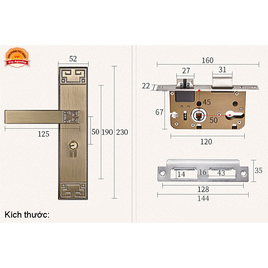 Bộ Khóa cửa Tân cổ điển siêu xịn COBE loại vuông có hoa văn màu đồng xám CX505531