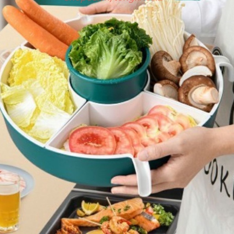 Rổ Nhựa Đa Năng Đựng Đồ Ăn Lẩu, Rổ Đựng Rau 5 Ngăn, Khay Hoa Qủa, Đĩa Xoay 360 Độ Kèm Chậu Thông Minh Đa Năng Tiện Lợi