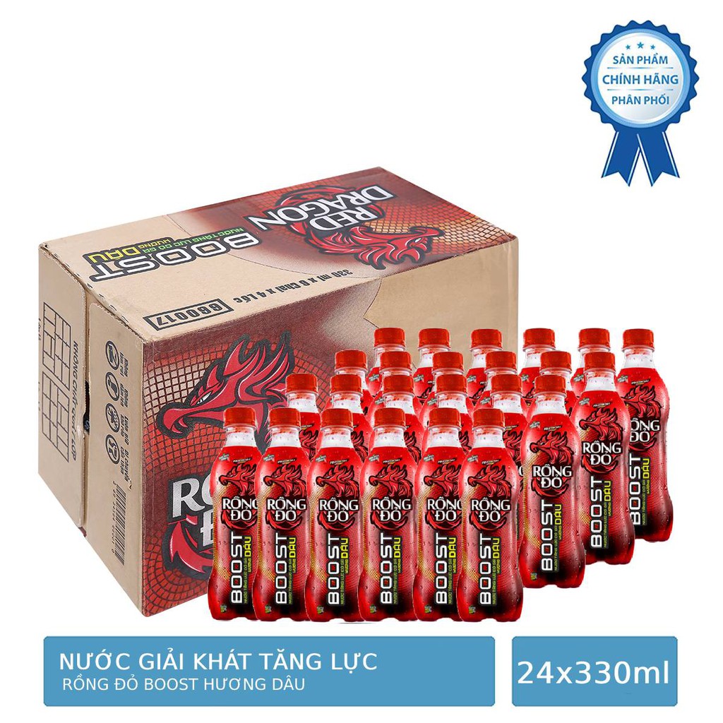 Thùng 24 Chai Nước Tăng Lực Rồng Đỏ Hương Dâu 330ml