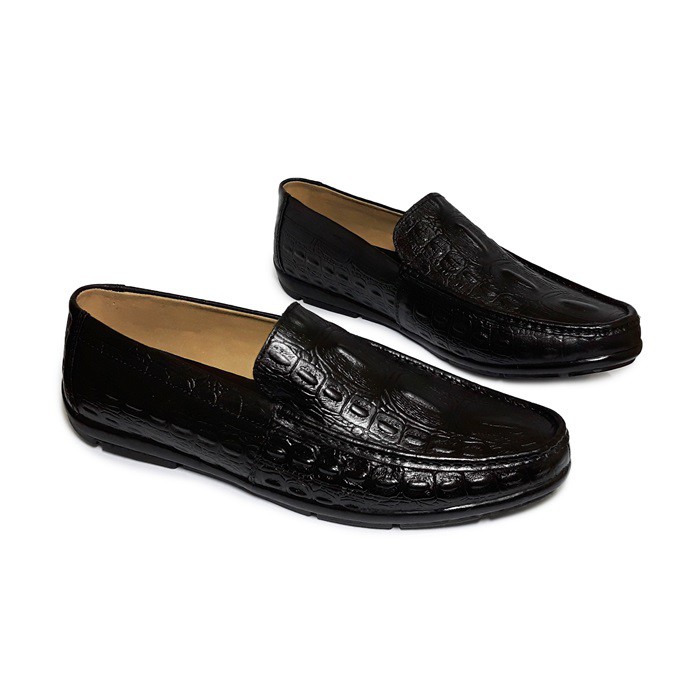 GIÀY LƯỜI NAM HAPPYSHOES DA BÒ VÂN CÁ SẤU CAO CẤP - HS12