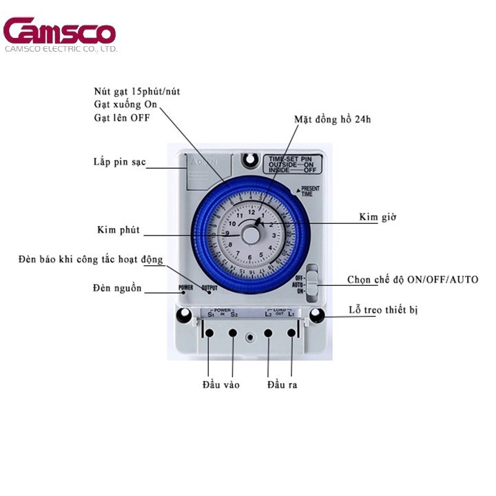 Bộ 2 Timer Camsco 24h (Rơ le thời gian 24h camsco) - kèm pin