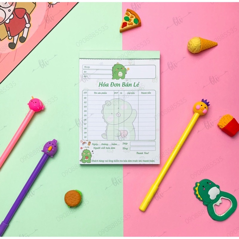 Hoá Đơn Bán Lẻ Cute size 11.7x16.5cm-100 tờ/1 cuốn, Giấy dày Fo70
