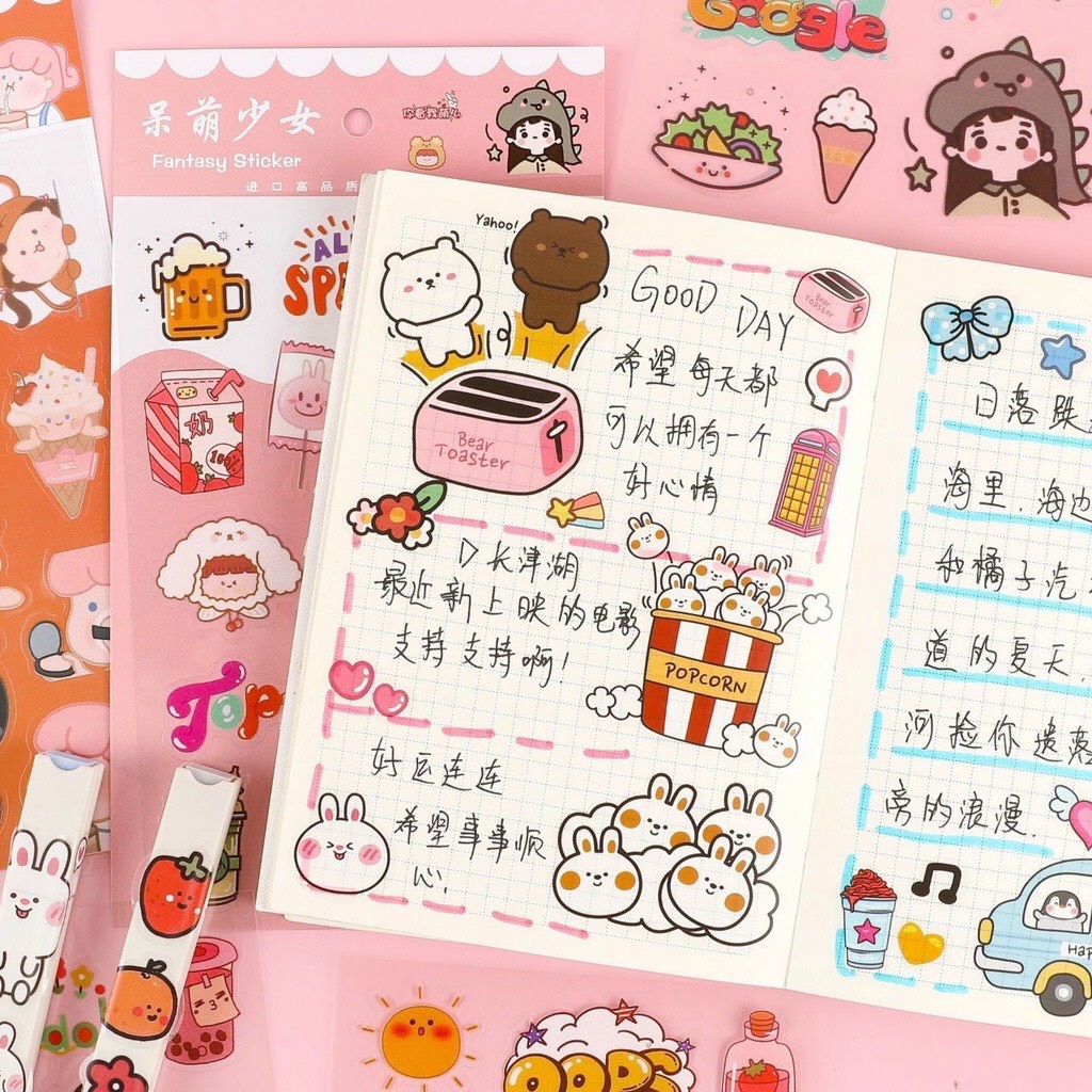 Set 6 tấm sticker PET hoạt hình trong suốt cute Bukao trang trí sổ tay DIY CanaryStore 54