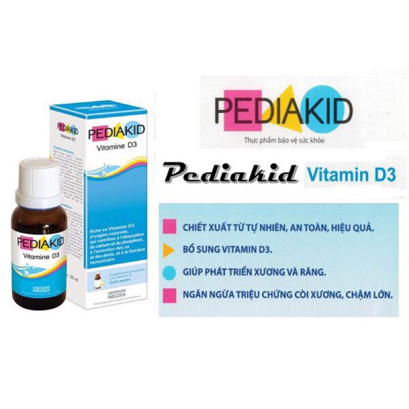 [ CHÍNH HÃNG + QUÀ TẶNG ] PediaKid D3 - Bổ sung vitamin D3 tổng hợp canxi cho bé - hàng Pháp- Lọ 20ml