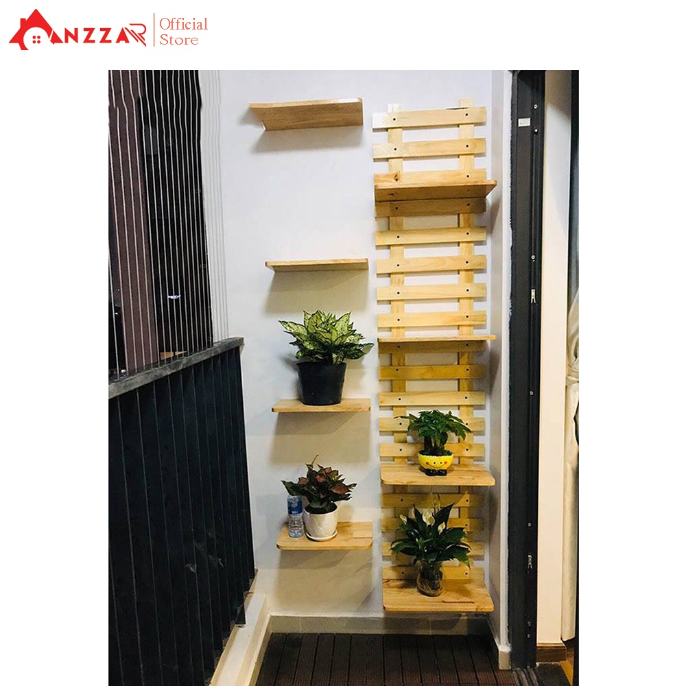 Kệ gỗ treo tường trang trí ban công nhiều tầng để cây cảnh chất liệu gỗ thông nhập khẩu thiết kế độc đáo Anzzar KBC-04