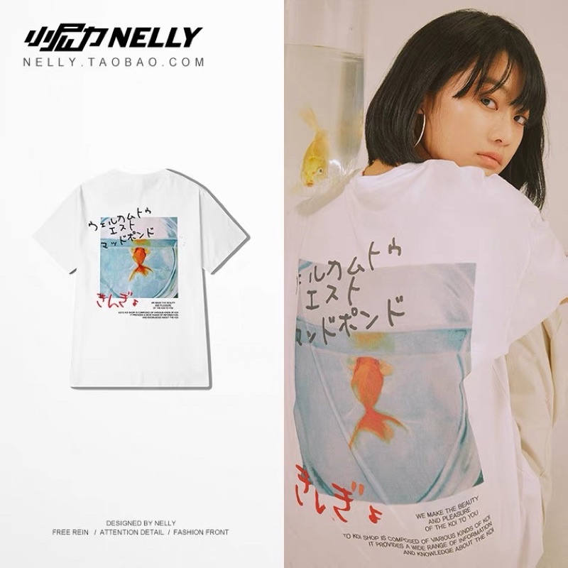 Áo thun tay lỡ   Nelly Heybig dáng unisex form rộng japanese koi