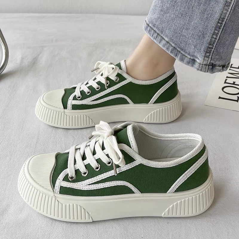 Giày nữ đế bằng bánh mì basic độn đế 4cm vải canvas bata mới hot phong cách retro ulzzang đẹp cá tính, Sneaker nữ 2021