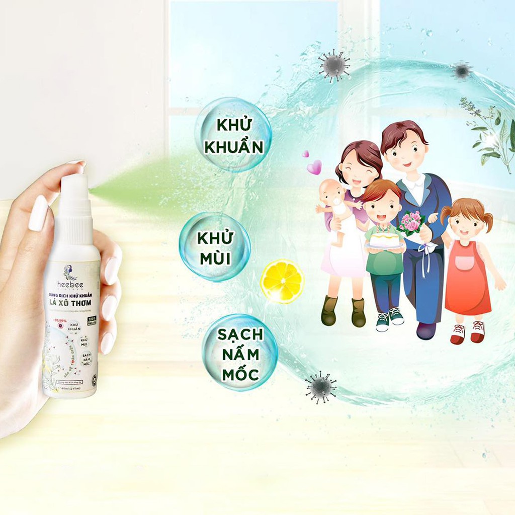 Dung dịch khử khuẩn Lá Xô Thơm Heebee tự nhiên hiệu quả sát khuẩn 99.9% chai lớn 1000ml | BigBuy360 - bigbuy360.vn