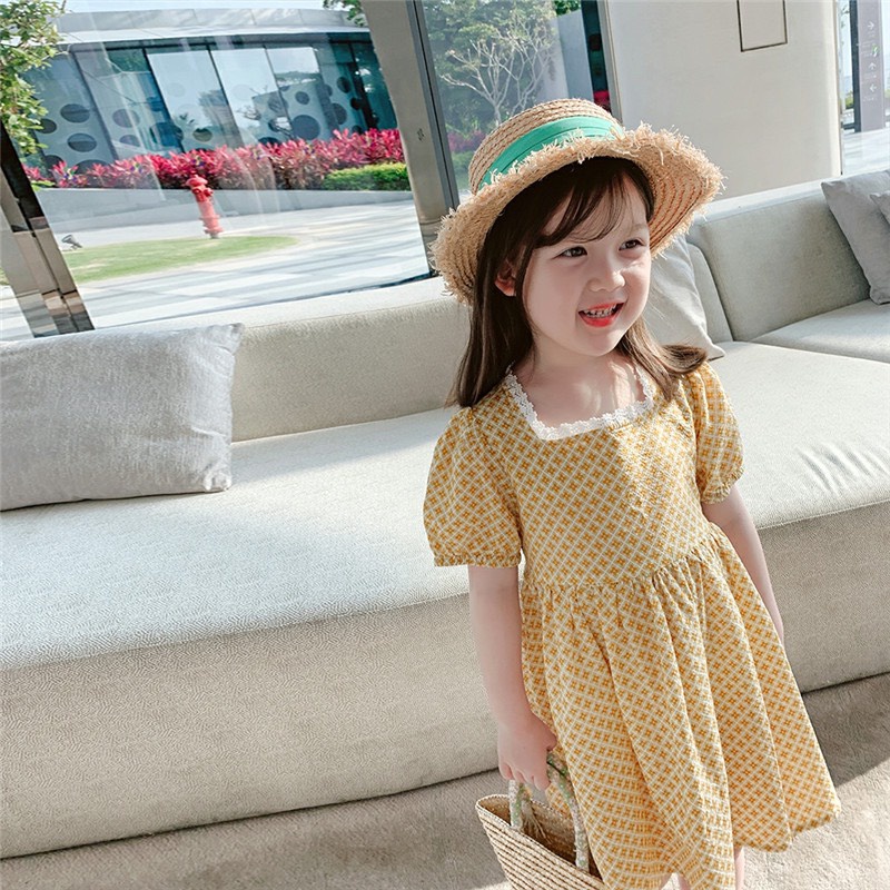 Váy Dáng Xòe Cổ Vuông Viền Ren Họa Tiết Dành Cho Bé Gái - V44 - Babi mama