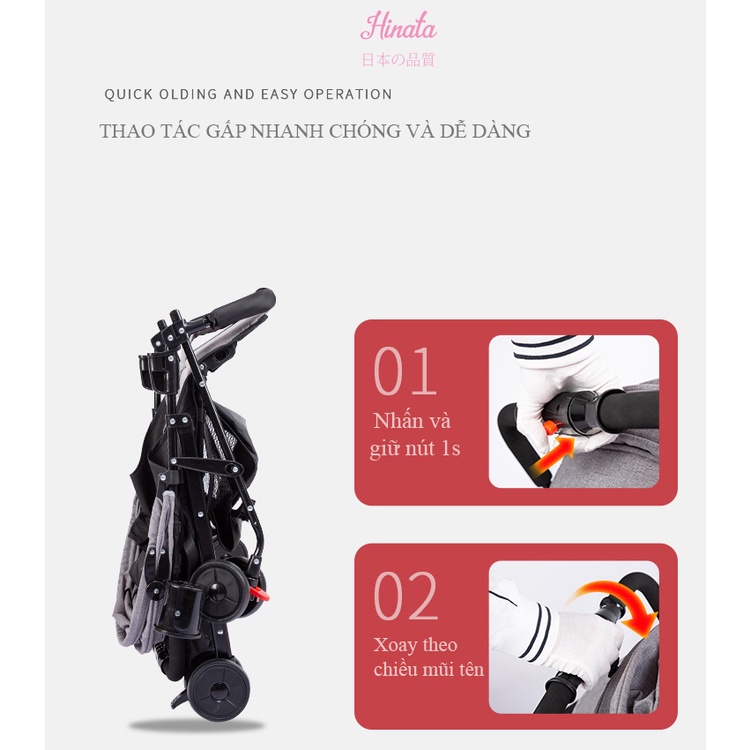 Xe đẩy em bé 2 tư thế ngồi và nằm gọn nhẹ HINATA - chống gù lưng, giảm sóc XD15