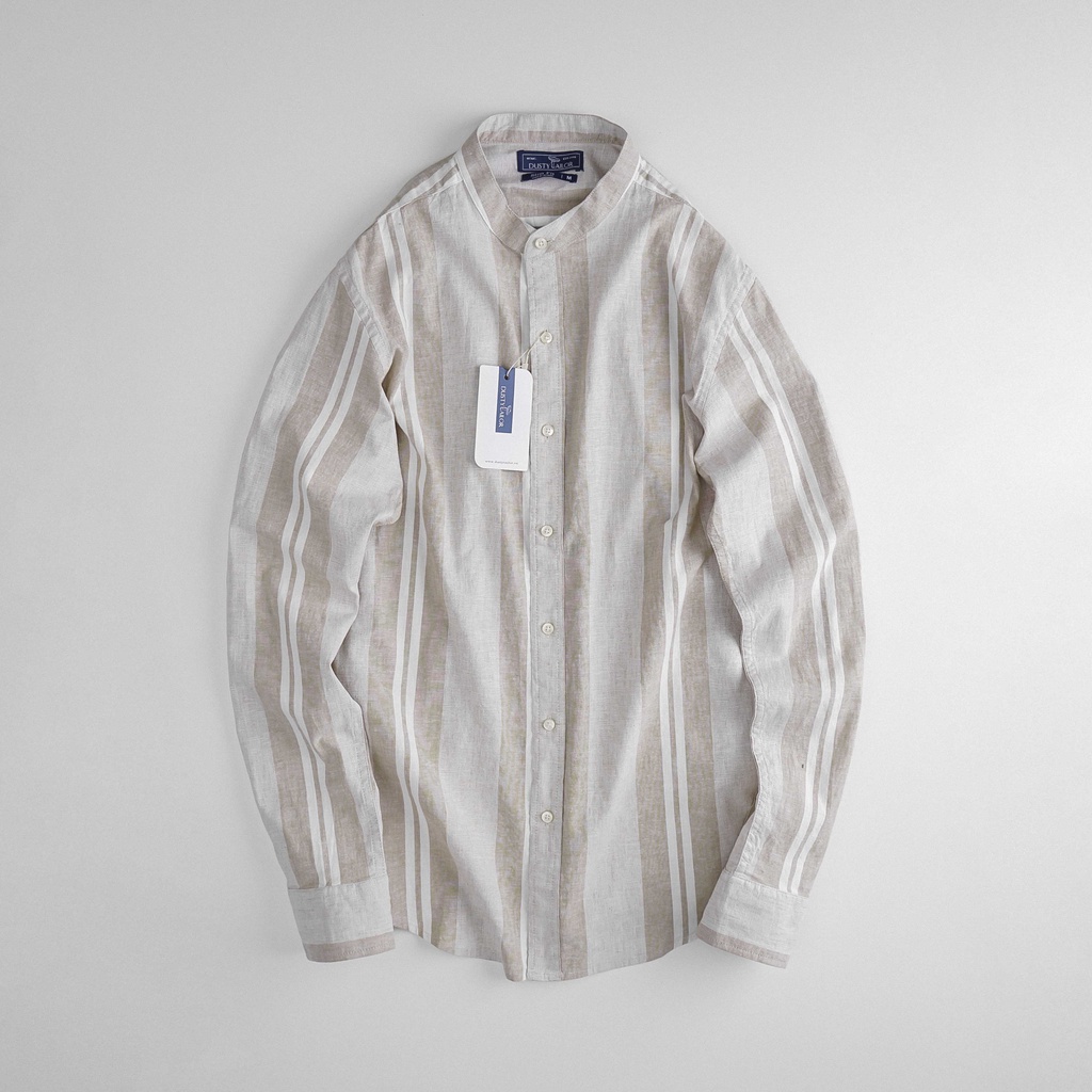 Áo sơ mi linen Dusty Tailor sọc, thiết kế cổ trụ sang trọng tinh tế, vải linen cotton thoáng mát, form slimfit chuẩn