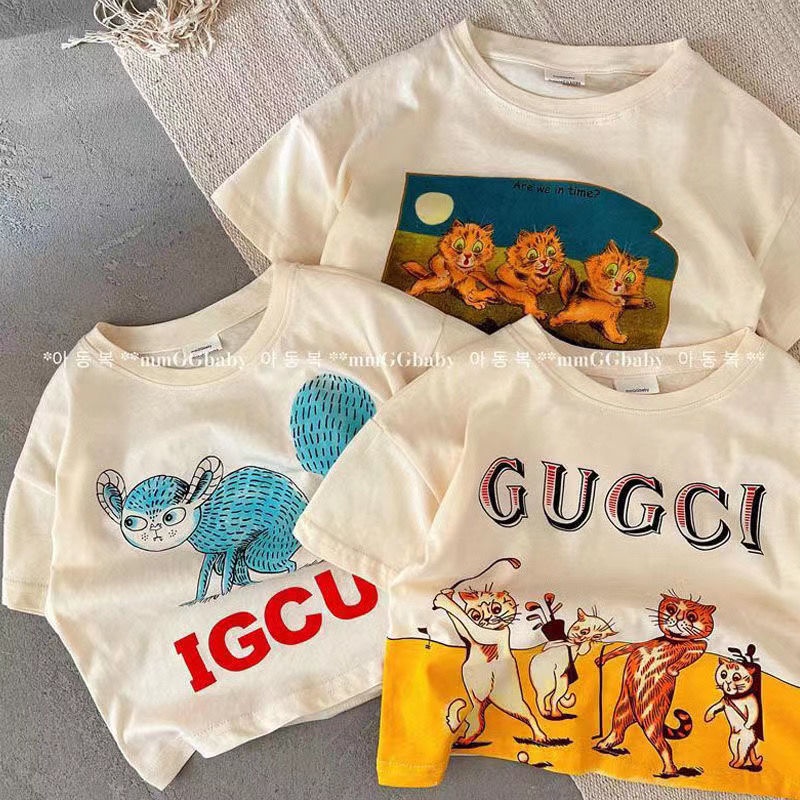 Hàng Mới Về Áo Thun 100% Cotton Tay Ngắn In Họa Tiết Hoạt Hình Và Chữ Thời Trang Xuân Hè Cho Bé Trai Và Gái