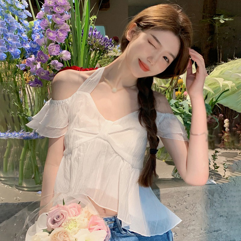 Áo Sơ Mi Nữ Tay Ngắn Có Dây Cột Phong Cách Hàn Quốc