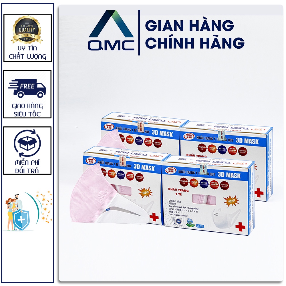 [ SIÊU GIẢM GIÁ] Khẩu trang 3D Mask Tuấn Huy màu hồng- Hàng chính hãng ( Hộp 50 cái )# QMC