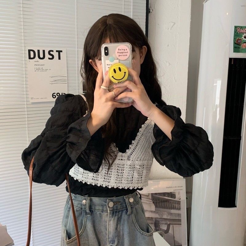 Set Áo Tay Phồng Bánh Bèo + Áo Len Ren Siêu Xinh