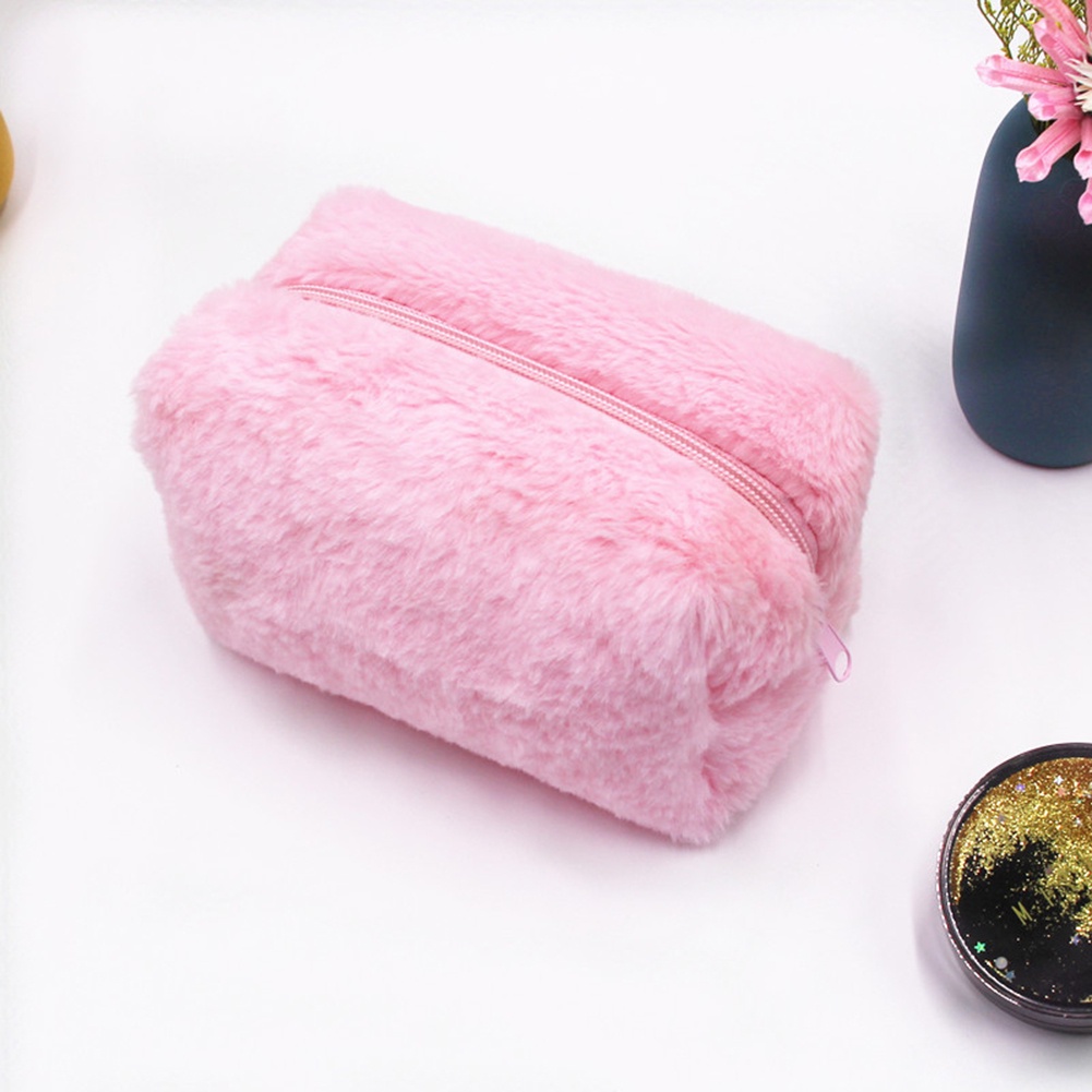 Túi Đựng Bút / Mỹ Phẩm Phủ Lông Màu Macaron Dễ Thương Nhỏ Gọn Tiện Dụng