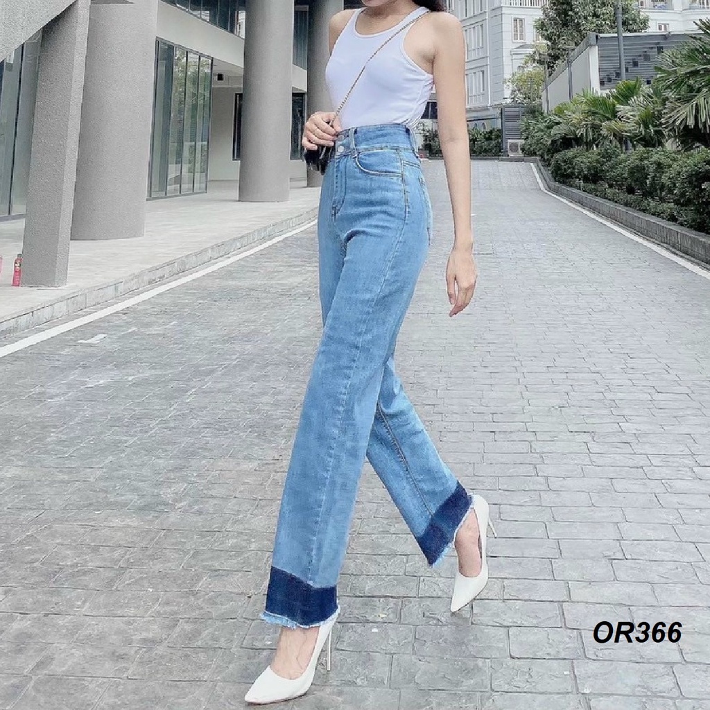 Quần jeans ống suông rộng vải co giãn mềm mại OR366