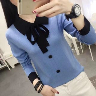 Áo len thắt nơ cổ