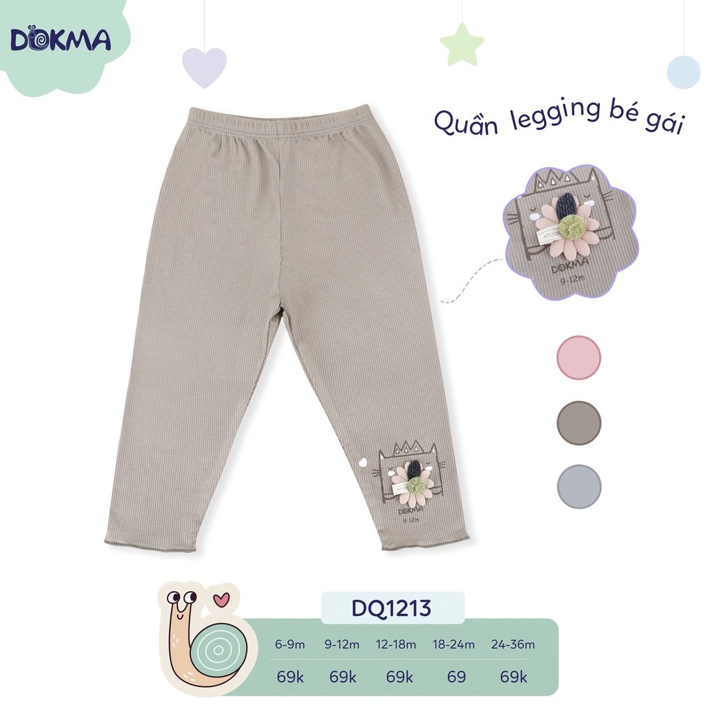DQ1213 Quần dài legging bé gái đính nơ Dokma vải cotton mỏng (9-36M)