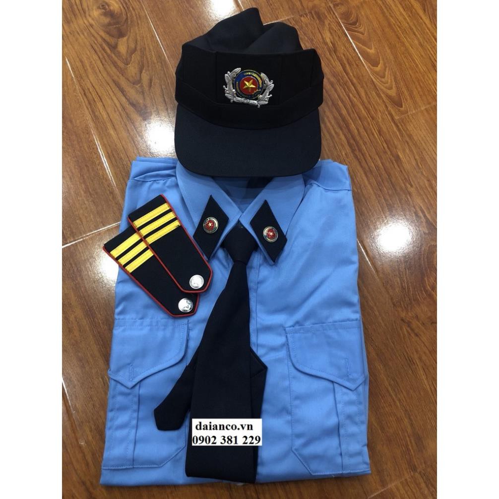 Bộ quần áo đồng phục bảo vệ 3 vạch cầu vai xanh dương tay ngắn - đủ phụ kiện