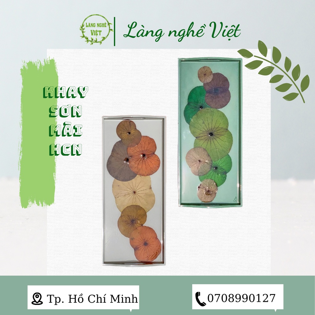 Khay sơn mài hình chữ nhật lá sen