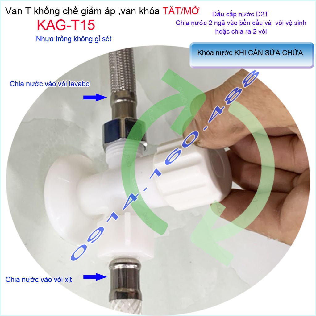 Van khống chế nhựa KAG-T15, van giảm áp T khóa chia nước 100% nhựa trắng dùng cho vùng nước phèn nước mặn siêu bền không