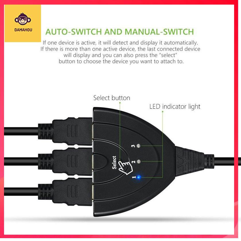 3 cổng HDMI In và 1 HDMI Out Full HD 1080P HDMI Switch Display 3D