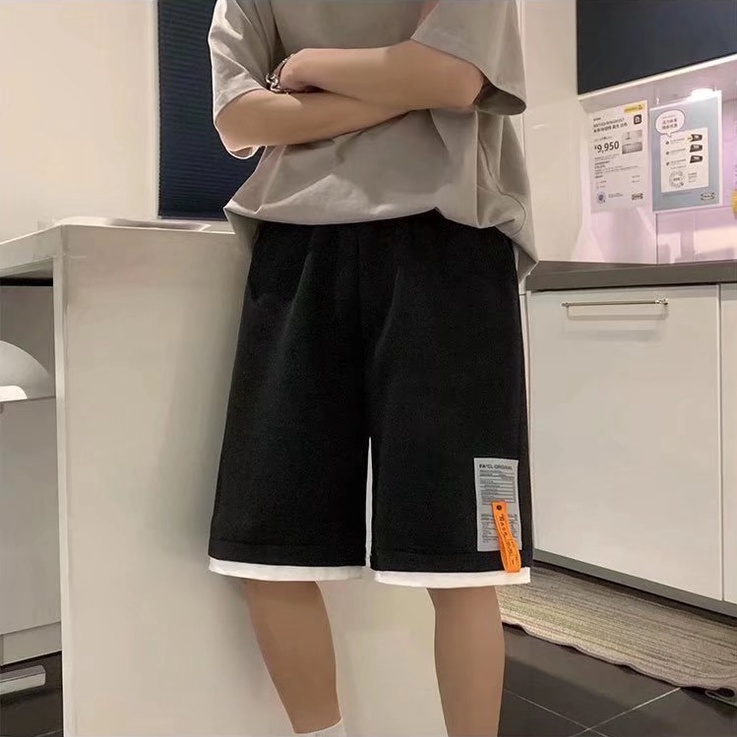 Quần short thể thao ống rộng màu trơn thêu họa tiết thời trang cho nam quần đùi nam from rộng simple màu sắc rắn bông fashion quần short nam in hình unisex