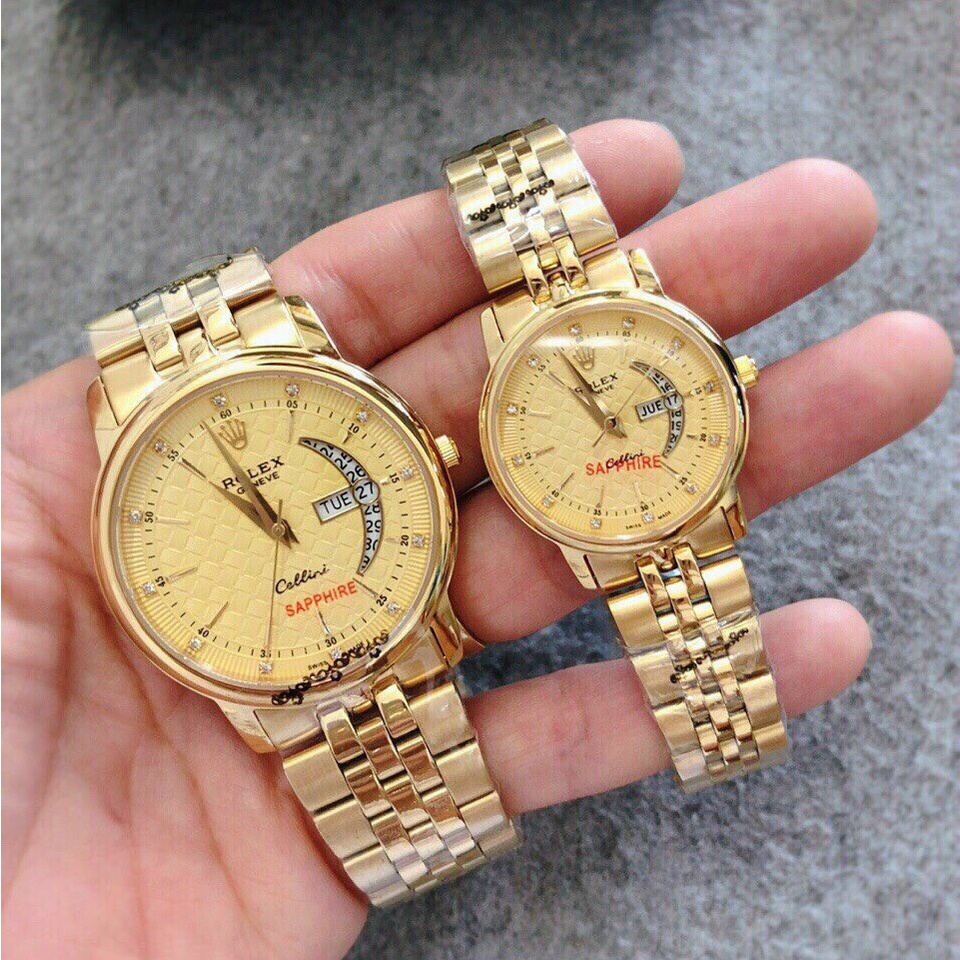 Đồng Hồ Cặp Nam Nữ RoLex Sapphire R032 VÀNG Chống Xước, Chống Nước TUYỆT ĐỐI