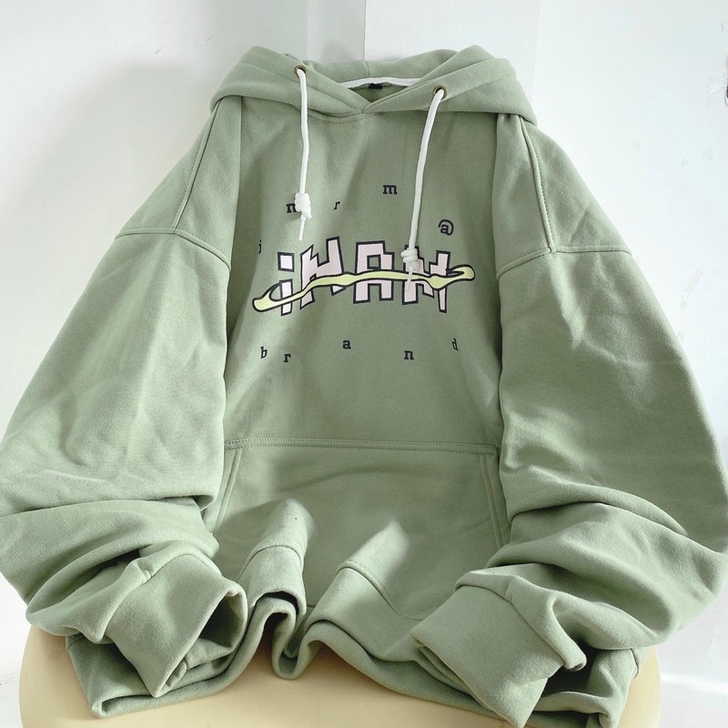 Áo Hoodie INAM Form Rộng Tay Phồng 2 Màu Trắng Hồng, Áo Nỉ Có Mũ Nam Nữ