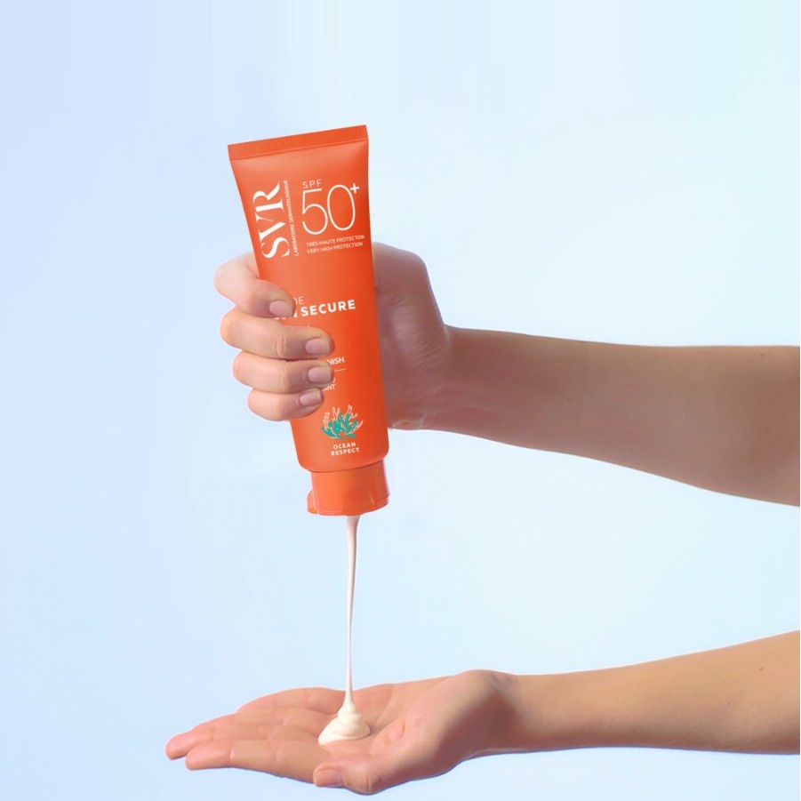 Kem chống nắng SVR Sun Secure Fluide SPF50+ trong suốt k bết dính Secure Blur SPF50 có màu che khuyết điểm SVR002 SVR007