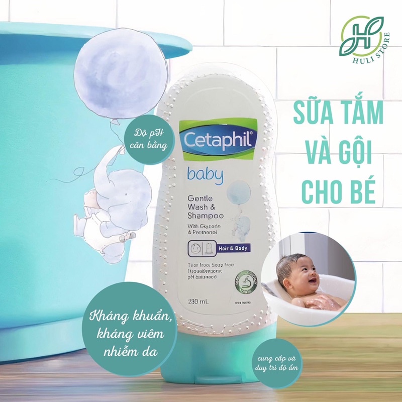 (Bill Úc) Tắm và gội 2 trong 1, sữa kem dưỡng da Cetaphil Baby Gentle Wash and Shampoo/ Daily Lotion cho bé yêu