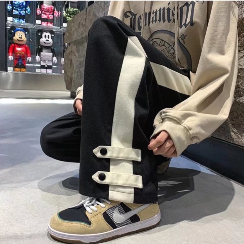 Quần ống rộng nam Sọc Caro Trắng Đen Trẻ Trung Thời Trang Cho unisex dài trắng bigsize Hàn Quốc simple quần ống suông