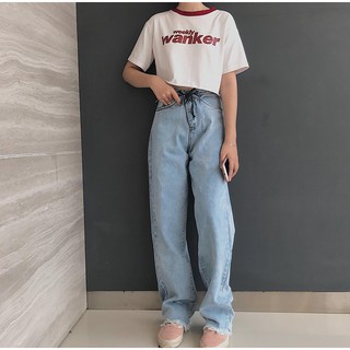 Quần Jean Xanh Nhạt Thụng rách Lai unisex