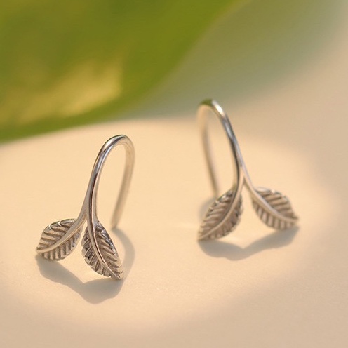 Khuyên tai bạc nữ TLEE lá ổi cá tính đơn giản NCJ B0163