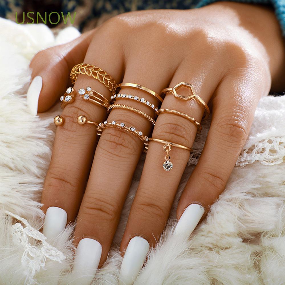 Bộ 8 nhẫn đốt ngón tay mạ vàng đính đá thời trang phong cách Bohemian