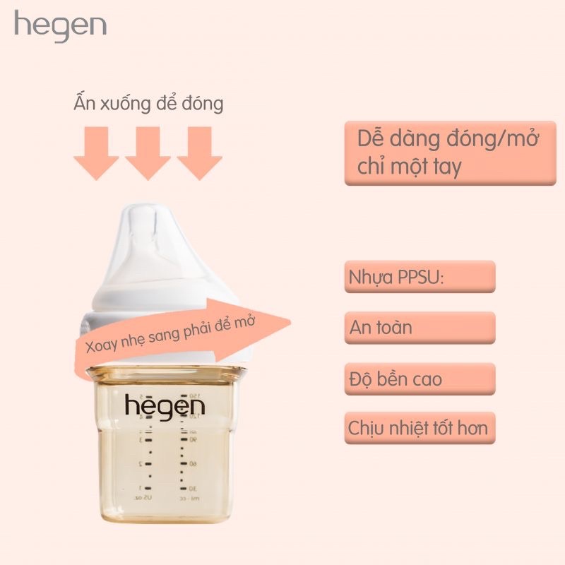 Tặng Sticker- Bình sữa Hegen chính hãng 60ml 150ml 240ml 330ml fullbox, tách set hỗ trợ đổi núm 1 2 3 Y tại Long Biên HN