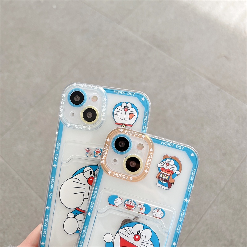 Ốp điện thoại họa tiết hoạt hình Doremon kèm ngăn đựng thẻ chống sốc cho APPLE 13/12/11/XS/X/8/7