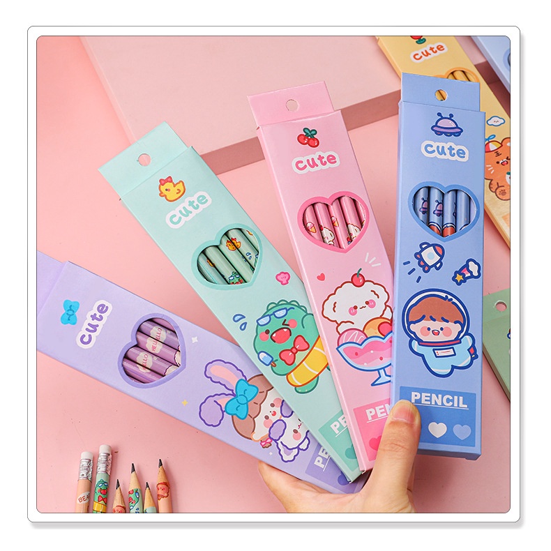Combo 6 chiếc bút chì HB kute đáng yêu, họa tiết hoạt hình cực vui nhộn