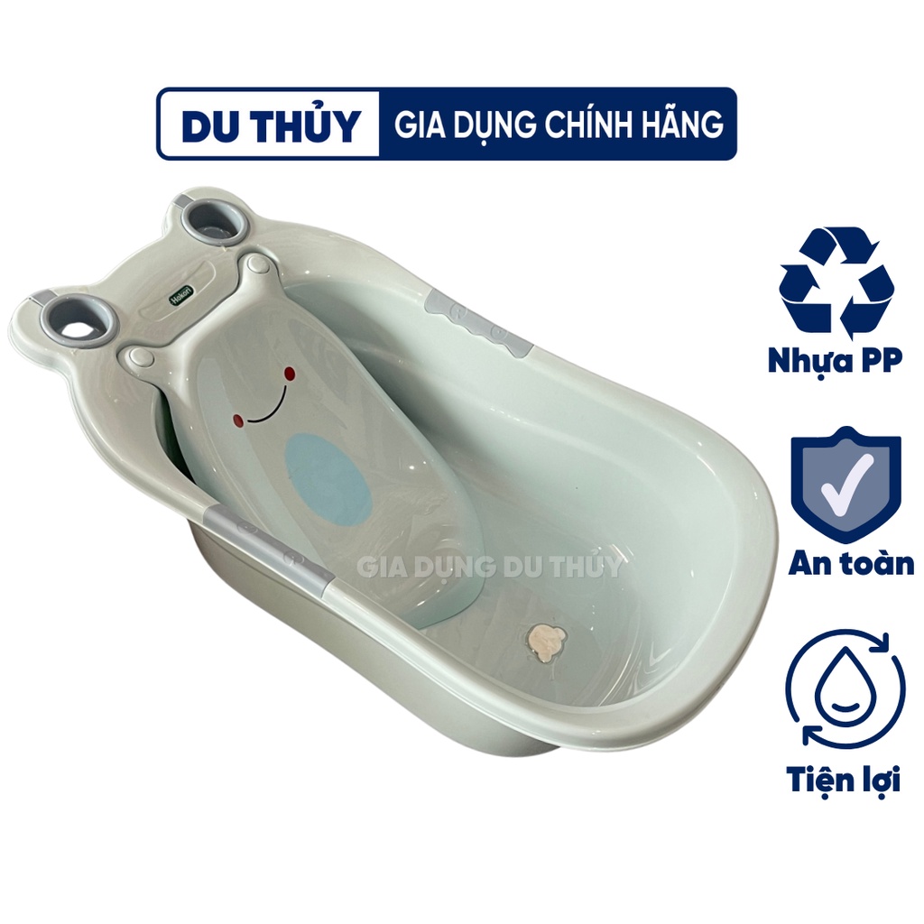 Thau tắm bé sơ sinh có tựa lưng nâng đỡ cột sống, chất liệu nhựa PP nguyên sinh an toàn màu trắng, hồng, xanh hình ếch