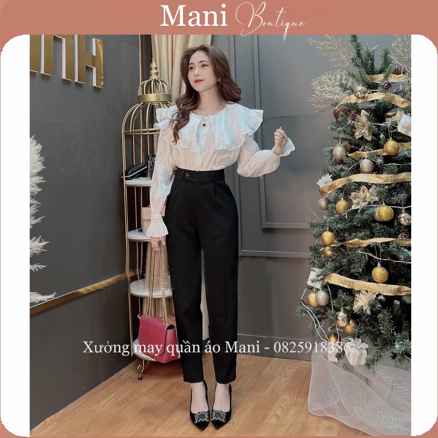 Quần tây nữ lưng cao đi học công sở màu đen dáng dài quần baggy vải học sinh cạp cao dày mềm phối áo sơ mi công sở đẹp