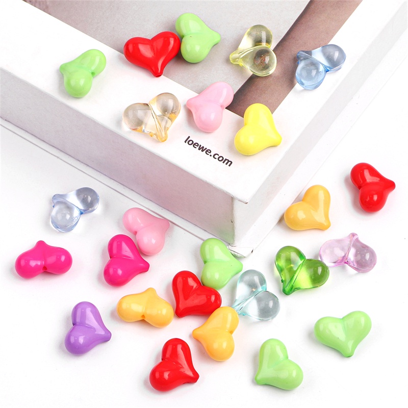 Bộ 20 hạt acrylic hình trái tim trong suốt nhiều màu dành cho làm trang sức DIY