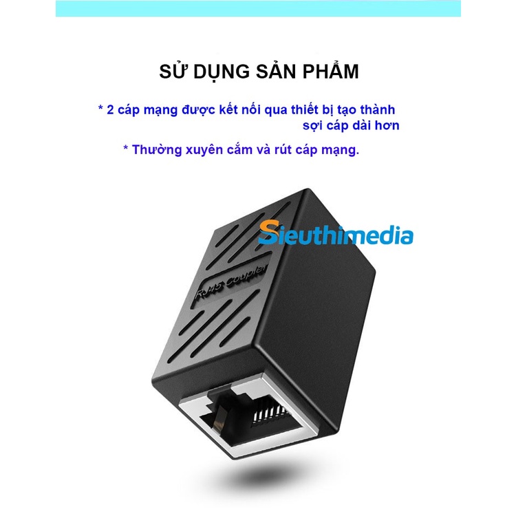 Đầu nối cáp mạng Cat6 gigabit dùng để nối hai sợi cáp mạng lại để tăng chiều dài dây cáp