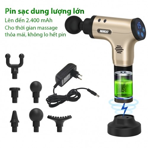 Súng Massage Gun Nhật Bản Nikio NK-171 - Đỏ tím - 6 đầu, 5 chế độ