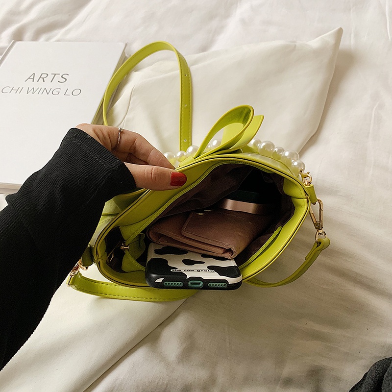 Túi đeo vai IELGY đính nơ và hạt ngọc trai nhân tạo phong cách Hàn Quốc thời trang dành cho nữ