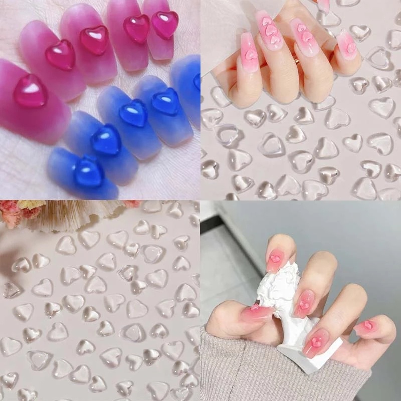 1 Túi Hạt Nhựa Trong Suốt Hình Trái Tim 3D Đính Móng Tay Nghệ Thuật DIY