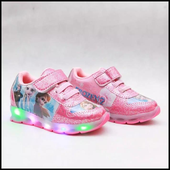 Giày Thể Thao Có Đèn Led In Hình Công Chúa Băng Giá Mới Cho Bé Gái Mẫu Giáo Size 22-30