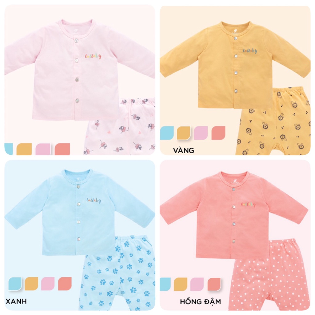 Bộ Lullaby Premium petit cao cấp mềm mịn dài cài giữa quần họa tiết trơn thoáng mát thấm hút tốt bé trai bé gái NH667P