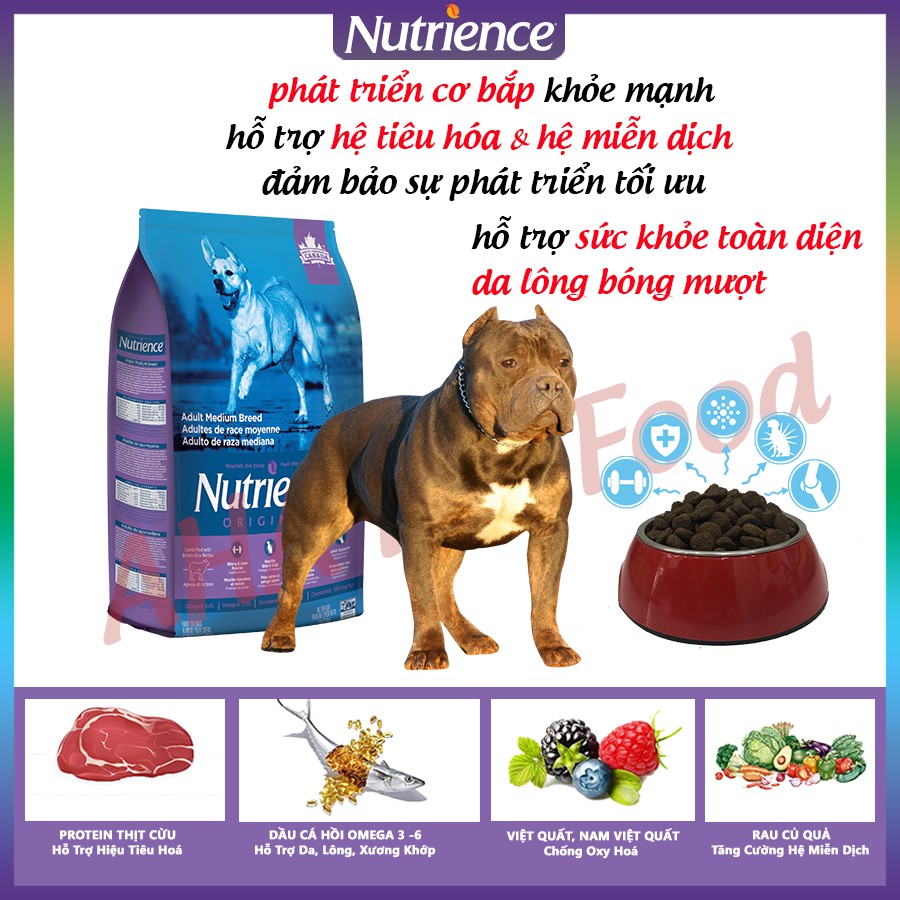 [Nhập Khẩu Canada] Thức Ăn Cho Chó Bully Nutrience Original Bao 11,5kg Phát Triển Cơ Bắp - Thịt Cừu, Rau Củ, Trái Cây