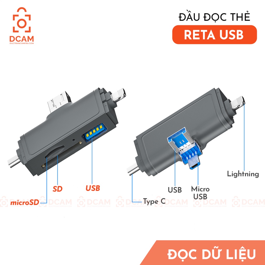 Đầu đọc thẻ RETA USB - Đọc được USB, SD, micro SD cho Iphone, Android, Laptop